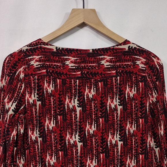 Fossil 100% Silk Artsy Shirt Dress Women's S Red Cottagecore Peasant Retro 90s - Picture 6 of 9